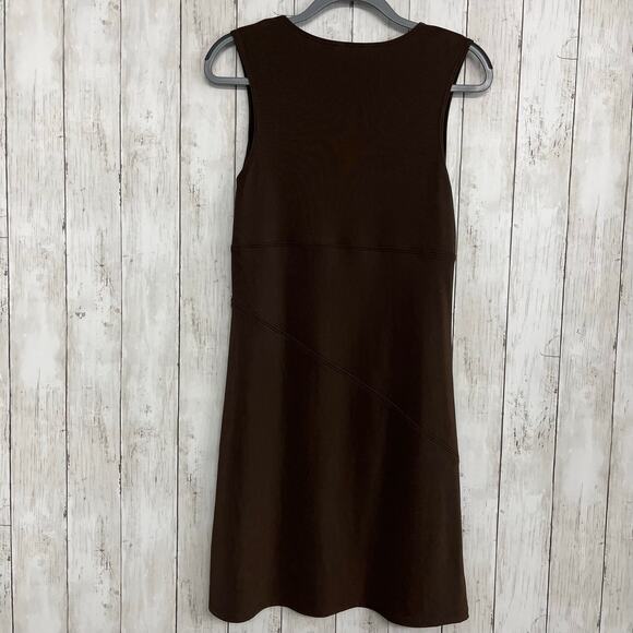 Brown Sleeveless Stretch Lightweight Plain Basic Midi Dress 9/10 - Picture 2 of 7